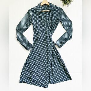 Tommy Hilfiger Geometric Print Long Sleeve Wrap Dress in Blue Green